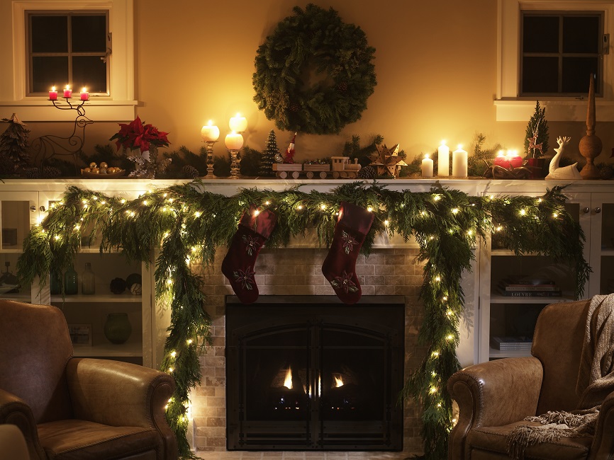 Fireplace with Christmas decoration